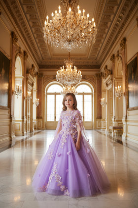 3D Flower and Butterfly Applique Embellished Spaghetti Strap Kids Dress With Matching Tunic
