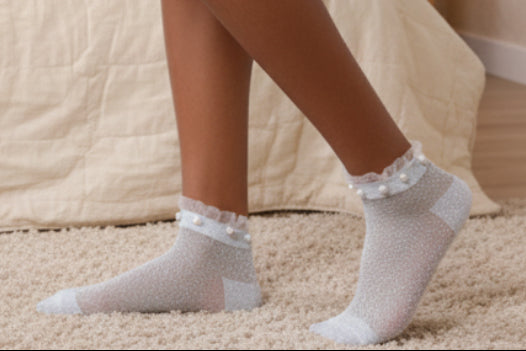Lace Bead Socks - Pearl Inlay Silk Embellishments – MARVIE JOE
