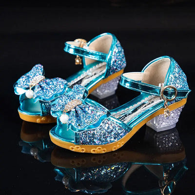 Girls Sandals Summer 2021  New Children's Princess Shoes Little Girls High-heeled Bow-knot Crystal Sandals Party Dress Wedding MARVIE JOE