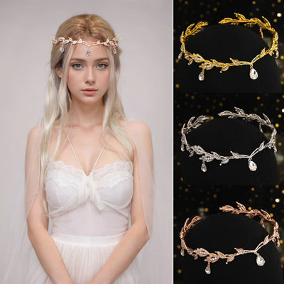 Vintage Fairy Crown Tiaras Crystal Leaves Elf Tiara Bandana Hair Accessories for Women Costume Hair Jewelry MARVIE JOE