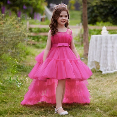 Baby Girl Tulle Trailing PinkKid's Party Formal Evening Dresses Elegant  Toddler 1st Birthday Party Princess  First Communion Go MARVIE JOE