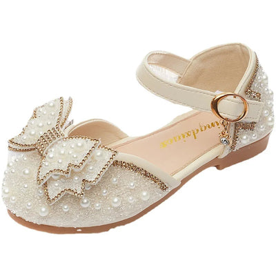 New Girl Sandals Cute Bow Pearl Sequins Kid Princess Shoes Flat Heels children Dancing Size 21-36 MARVIE JOE